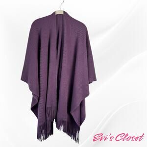 Poncho Shawl Wrap Fringes Tassels One Size Acrylic Knit Warm One Size Purple
